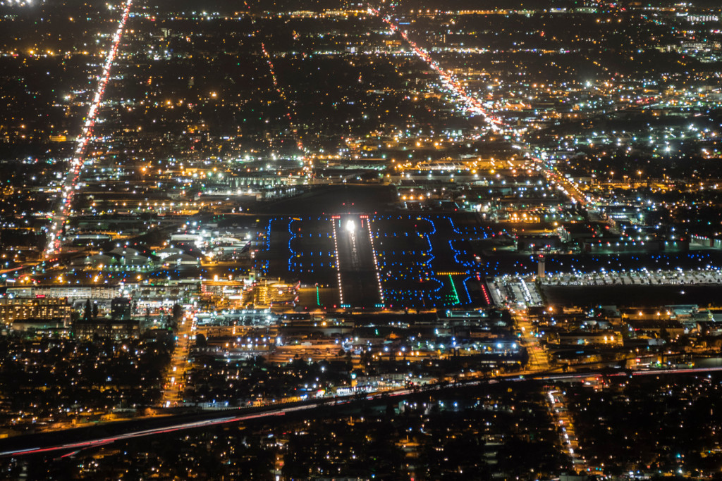 Airport runway at night