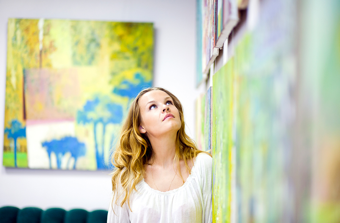 woman gazing at artwork